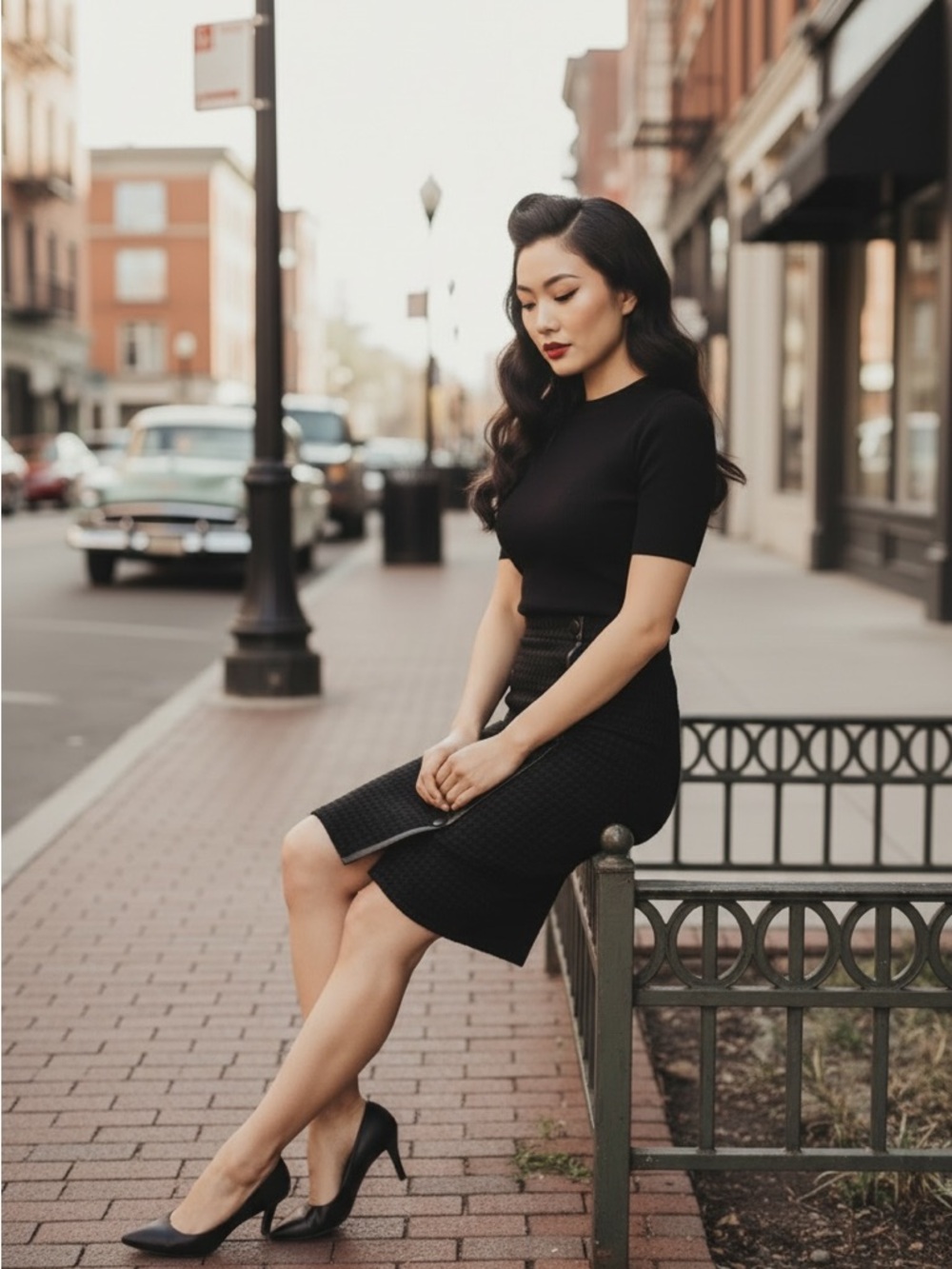 Voodoo Vixen Black Houndstooth Pencil Skirt with Button Detail, Small, NWT